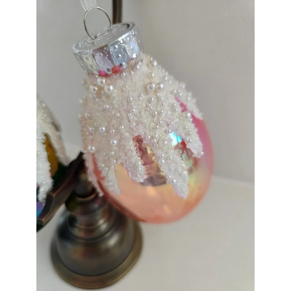 Set of 2 Gerson and Co Iridescent Glass Teardrop Christmas Ornaments New